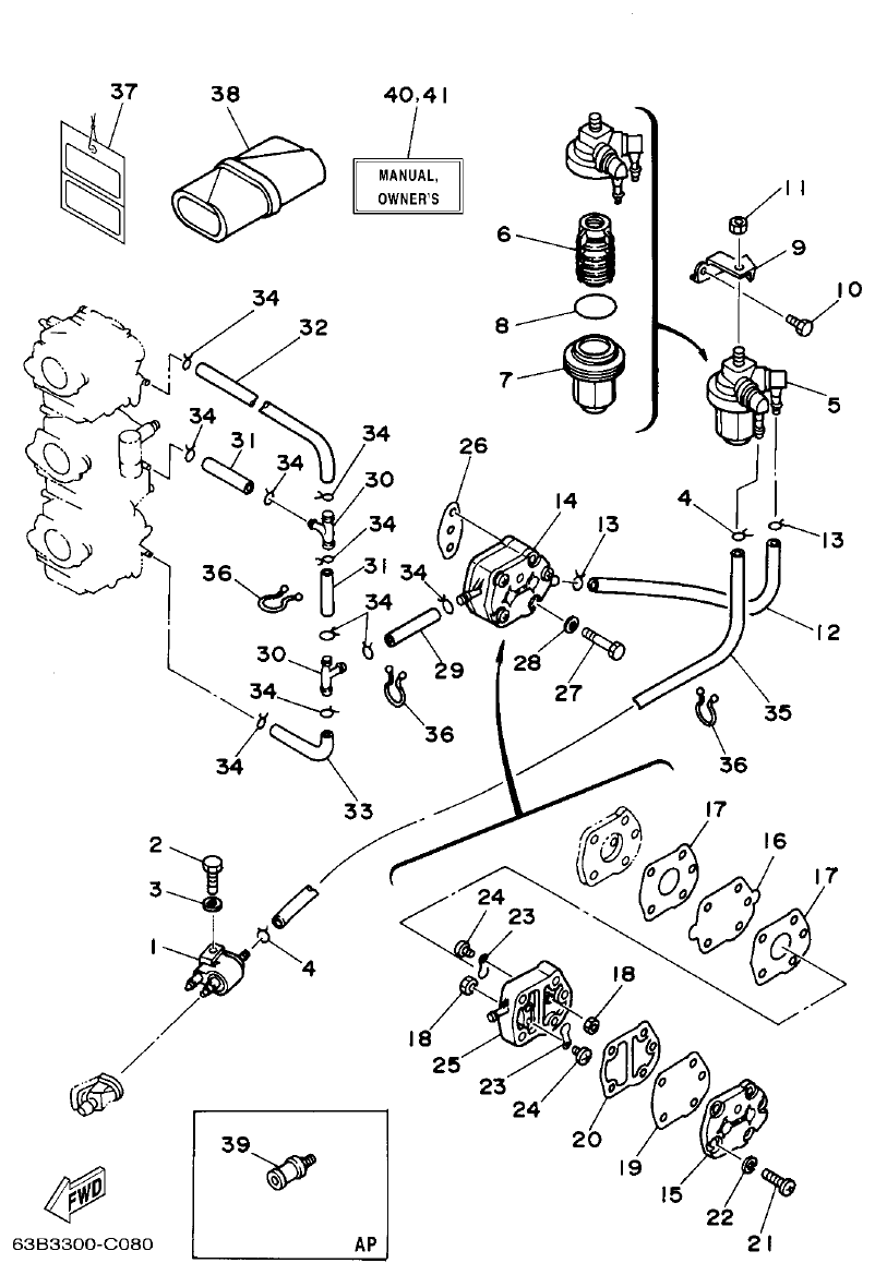 Yamaha 40VMHO, 40VEO, 40YETO FUEL parts diagram